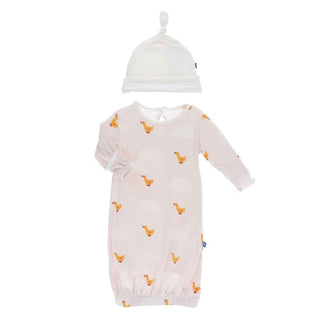 Print Gown & Single Knot Hat Set - Macaroon Puddle Duck Baby & Toddler Sleepwear