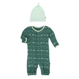 Print Gown Converter & Knot Hat Set - Ivy Chickens Baby & Toddler Sleepwear