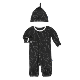 Print Gown Converter & Knot Hat Set - Zebra Lightning Baby & Toddler Sleepwear