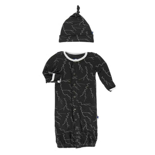 Print Gown Converter & Knot Hat Set - Zebra Lightning Baby & Toddler Sleepwear