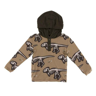 Print Long Sleeve Hoodie Tee - Tannin T-Rex Dig Baby & Toddler Outerwear