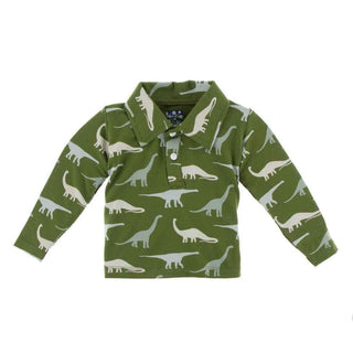 Print Long Sleeve Performance Jersey Polo Shirt, Moss Sauropods Baby & Toddler Tops