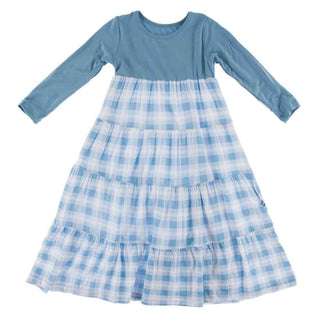 Print Long Sleeve Tiered Dress, Blue Moon 2020 Holiday Plaid Baby & Toddler Dresses