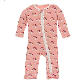 Print Muffin Ruffle Coverall with Zipper - Blush Rainbow Baby & Toddler Sleepwear