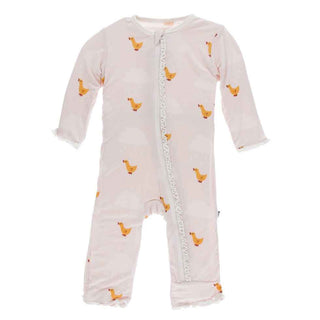 Print Muffin Ruffle Coverall with Zipper - Macaroon Puddle Duck Baby & Toddler Sleepwear