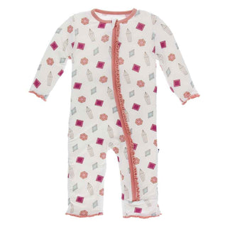 Print Muffin Ruffle Coverall with Zipper - Natural Gems Baby & Toddler Sleepwear