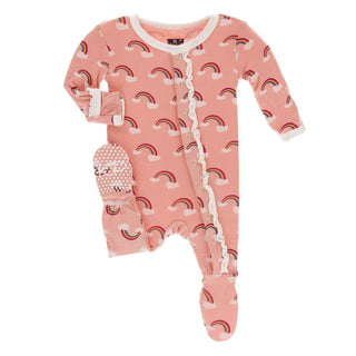 Print Muffin Ruffle Footie with Snaps - Blush Rainbow Baby & Toddler Sleepwear