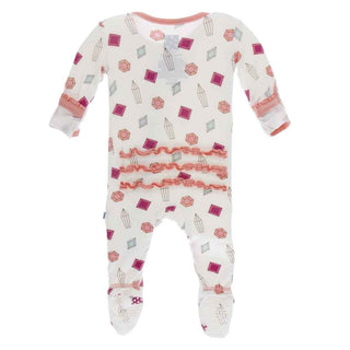 Print Muffin Ruffle Footie with Snaps - Natural Gems Baby & Toddler Sleepwear