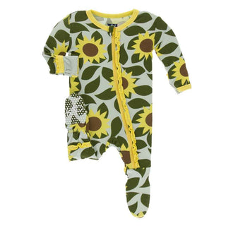 Print Muffin Ruffle Footie with Zipper - Aloe Sunflower Baby & Toddler Sleepwear