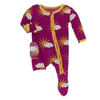 Print Muffin Ruffle Footie with Zipper - Berry Partial Sun Baby & Toddler Sleepwear