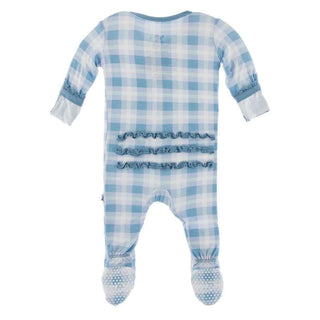 Print Bamboo Muffin Ruffle Footie with Zipper - Blue Moon 2020 Holiday Plaid Baby & Toddler Sleepwear