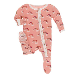 Print Bamboo Muffin Ruffle Footie with Zipper - Blush Rainbow Baby & Toddler Sleepwear