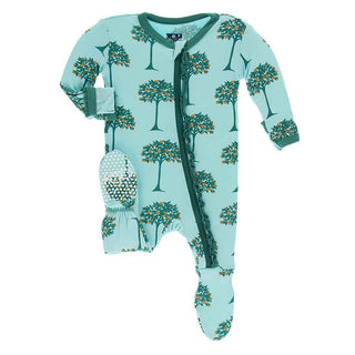 Print Muffin Ruffle Footie with Zipper - Iceberg Orange Trees Baby & Toddler Sleepwear