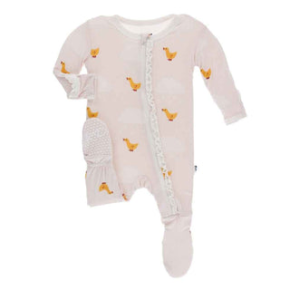 Print Muffin Ruffle Footie with Zipper - Macaroon Puddle Duck Baby & Toddler Sleepwear