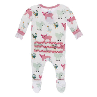 Print Muffin Ruffle Footie with Zipper - Natural Farm Animals Baby & Toddler Sleepwear