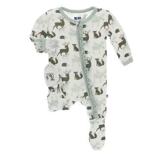 Print Muffin Ruffle Footie with Zipper - Natural Forest Animals Baby & Toddler Sleepwear