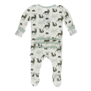 Print Muffin Ruffle Footie with Zipper - Natural Forest Animals Baby & Toddler Sleepwear