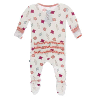 Print Muffin Ruffle Footie with Zipper - Natural Gems Baby & Toddler Sleepwear