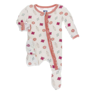 Print Muffin Ruffle Footie with Zipper - Natural Gems Baby & Toddler Sleepwear