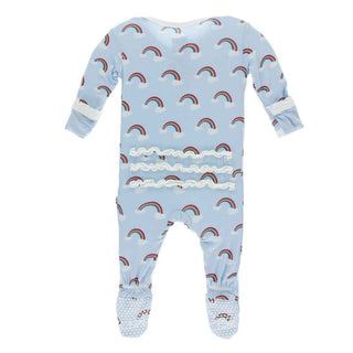 Print Muffin Ruffle Footie with Zipper - Pond Rainbow Baby & Toddler Sleepwear