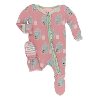 Print Bamboo Muffin Ruffle Footie with Zipper - Strawberry Milk Baby & Toddler Sleepwear