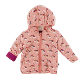 Print Quilted Jacket with Sherpa-Lined Hood - Blush Rainbow/Berry Baby & Toddler Outerwear