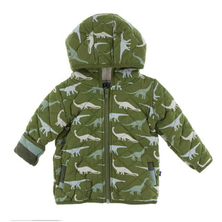 Print Quilted Jacket with Sherpa-Lined Hood - Moss Sauropods and Palentology Fauna Stripe Baby & Toddler Outerwear