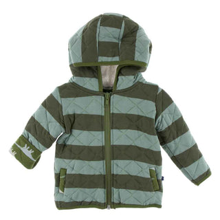 Print Quilted Jacket with Sherpa-Lined Hood - Paleontology Fauna Stripe with Moss Sauropods Baby & Toddler Outerwear