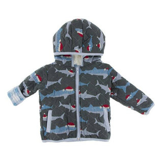 Print Bamboo Quilted Jacket with Sherpa-Lined Hood - Pewter Santa Sharks/Blue Moon 2020 Holiday Plaid Baby & Toddler Outerwear