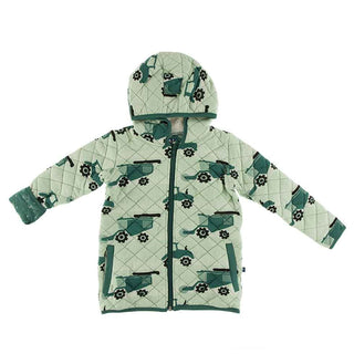 Print Quilted Jacket with Sherpa-Lined Hood - Pistachio Tractors and Wheat/Ivy Chickens Baby & Toddler Outerwear