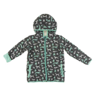 Print Quilted Jacket with Sherpa-Lined Hood - Stone Domestic Animals/Glass Baby & Toddler Outerwear