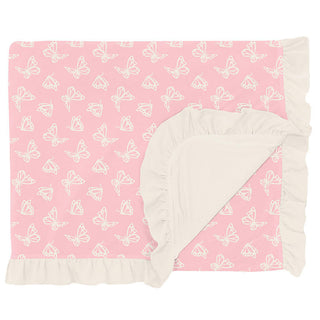 Print Ruffle Double Layer Throw Blanket - Lotus Butterfly Swaddling & Receiving Blankets