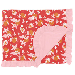 Print Ruffle Double Layer Throw Blanket - Poppy Orange Blossom Swaddling & Receiving Blankets