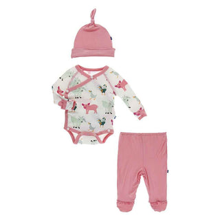 Print Ruffle Newborn Gift Set with Single Knot Hat - Natural Farm Animals Baby & Toddler Outfits