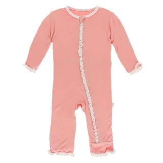 Solid Classic Ruffle Coverall with Zipper - Blush with Macaroon Baby & Toddler Sleepwear