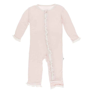 Solid Classic Ruffle Coverall with Zipper - Macaroon with Natural Baby & Toddler Sleepwear