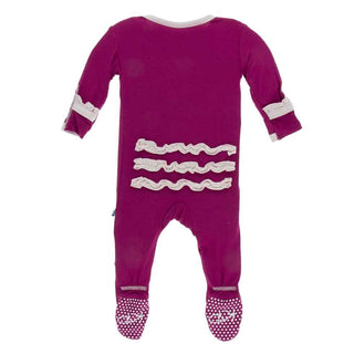 Solid Classic Ruffle Footie with Snaps - Berry with Macaroon Baby & Toddler Sleepwear