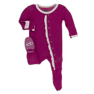 Solid Classic Ruffle Footie with Snaps - Berry with Macaroon Baby & Toddler Sleepwear