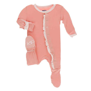 Solid Classic Ruffle Footie with Snaps - Blush with Macaroon Baby & Toddler Sleepwear