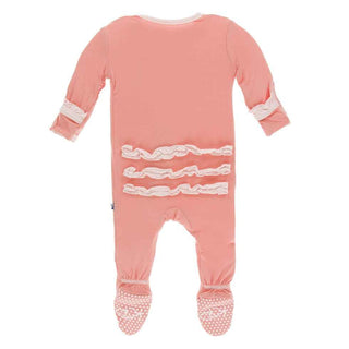 Solid Classic Ruffle Footie with Snaps - Blush with Macaroon Baby & Toddler Sleepwear