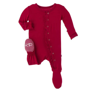 Solid Classic Ruffle Footie with Snaps - Crimson WC20 Baby & Toddler Sleepwear