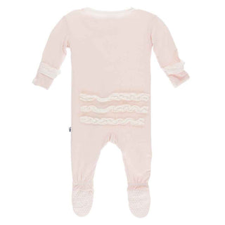 Solid Classic Ruffle Footie with Snaps - Macaroon with Natural Baby & Toddler Sleepwear