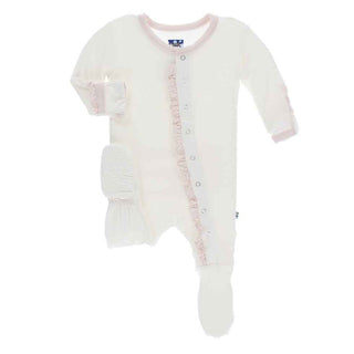 Solid Classic Ruffle Footie with Snaps - Natural with Macaroon Baby & Toddler Sleepwear