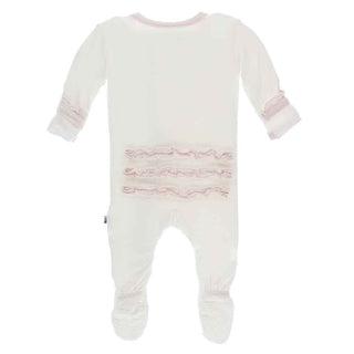 Solid Classic Ruffle Footie with Snaps - Natural with Macaroon Baby & Toddler Sleepwear