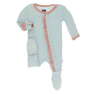 Solid Classic Ruffle Footie with Snaps - Spring Sky with Blush Baby & Toddler Sleepwear