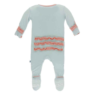 Solid Classic Ruffle Footie with Snaps - Spring Sky with Blush Baby & Toddler Sleepwear