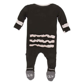 Solid Classic Ruffle Footie with Snaps - Zebra with Macaroon Baby & Toddler Sleepwear