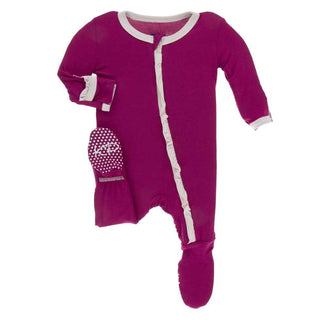 Solid Classic Ruffle Footie with Zipper - Berry with Macaroon Baby & Toddler Sleepwear