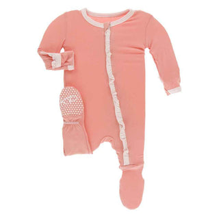 Solid Classic Ruffle Footie with Zipper - Blush with Macaroon Baby & Toddler Sleepwear