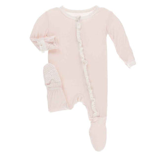 Solid Classic Ruffle Footie with Zipper - Macaroon with Natural Baby & Toddler Sleepwear